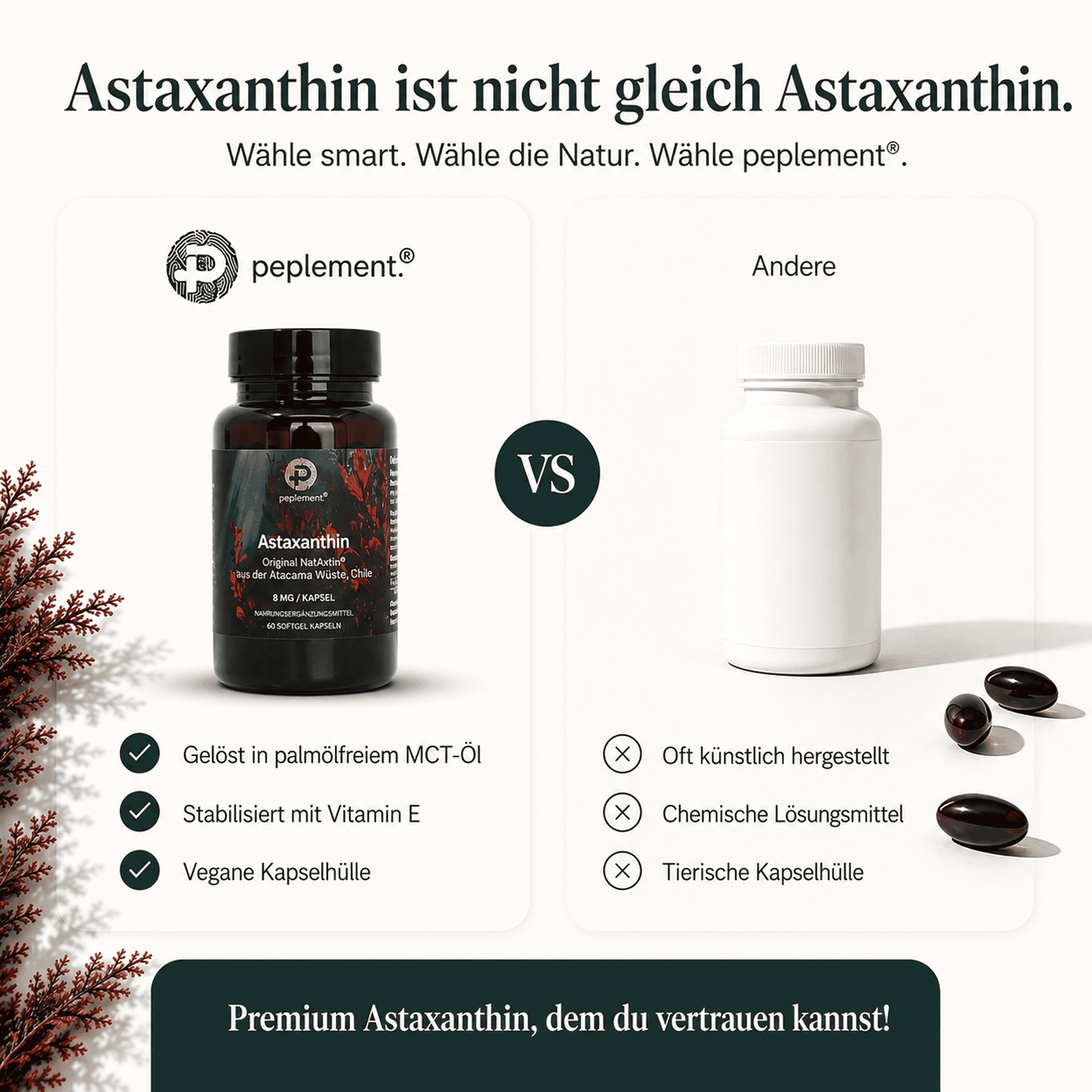 Astaxanthin 8 mg - NatAxtin®. Premium Antioxidantien Softgels & Vitamin E