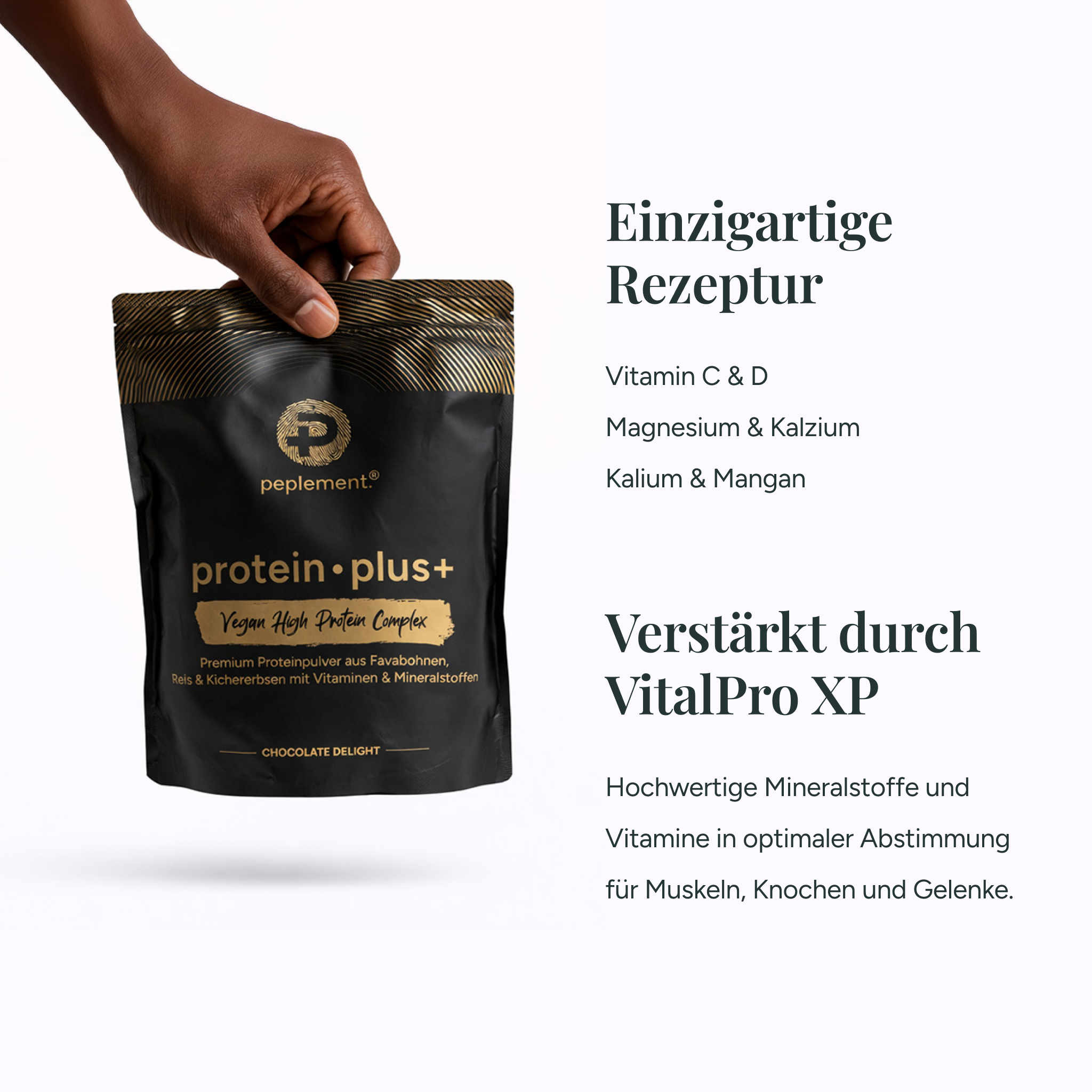 protein plus+ Schokolade - Veganes Protein aus Favabohnen, Kichererbsen & Reis