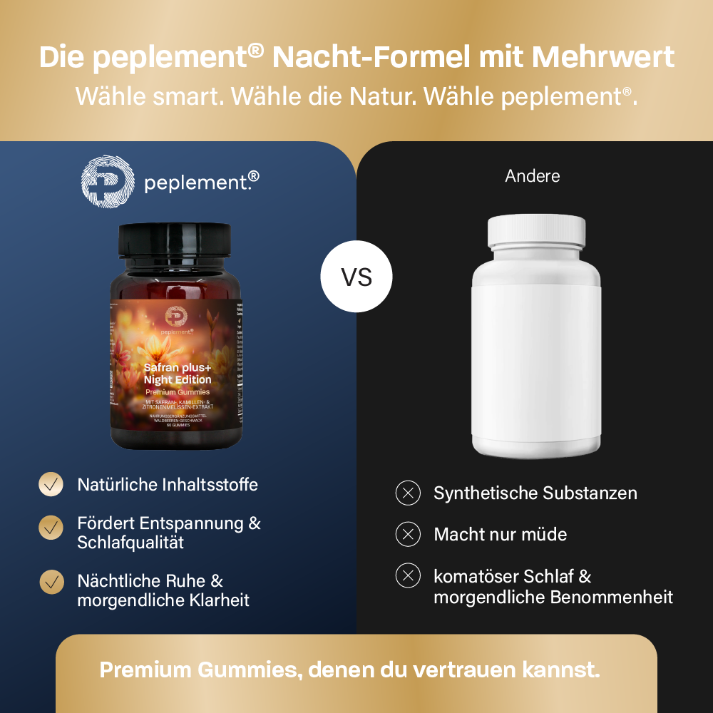 Safran plus+ Night Edition – Zuckerfreie, vegane Gummies mit Safran, Melisse, Kamille, Zink & Vitamin B6